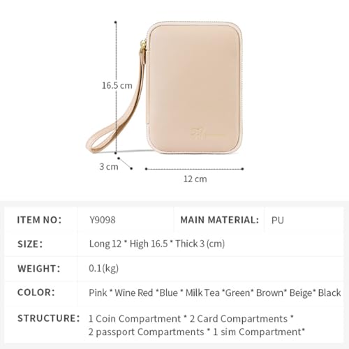 Passoport Hülle Reise Reißverschluss Reisepass Tasche mit mehreren Kartenfächern für Damen Münzkartenhalter Dokumentenaufbewahrungstasche Schutzhülle Reisepasshülle, weinrot von esmen