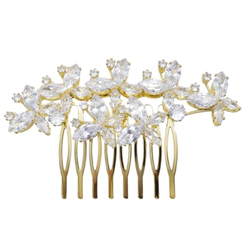 Vergoldeter Zirkon Strass Braut Hochzeit Haarkamm Gold Seitenclip Haarnadel Braut Haarschmuck Haarspangen Haarschmuck von esmen