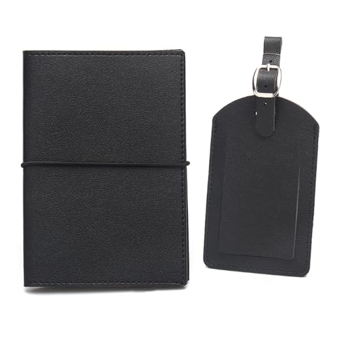 esmen Passoport Hülle Reisepasshülle Leder Gepäckanhänger Gurt Gummiband Reisepass Buch Gepäck Ausweis Set Reise Reisepass Organizer Reisepasshülle, Schwarz von esmen