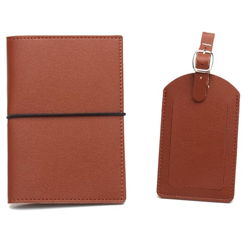 esmen Passoport Hülle Reisepasshülle Leder Gepäckanhänger Gurt Gummiband Reisepass Buch Gepäck Ausweis Set Reise Reisepass Organizer Reisepasshülle, braun von esmen