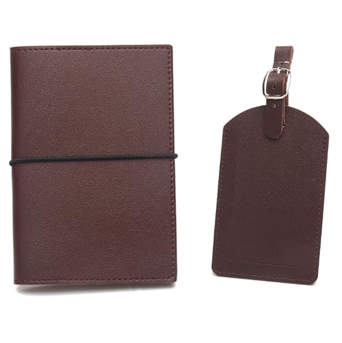 esmen Passoport Hülle Reisepasshülle Leder Gepäckanhänger Gurt Gummiband Reisepass Buch Gepäck Ausweis Set Reise Reisepass Organizer Reisepasshülle, dark coffee von esmen