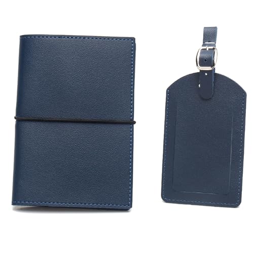 esmen Passoport Hülle Reisepasshülle Leder Gepäckanhänger Gurt Gummiband Reisepass Buch Gepäck Ausweis Set Reise Reisepass Organizer Reisepasshülle, dunkelblau von esmen