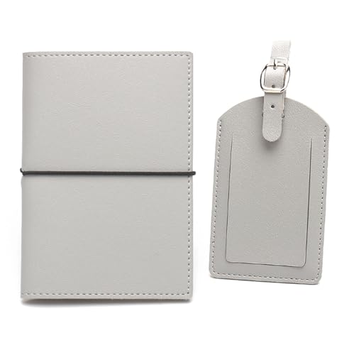 esmen Passoport Hülle Reisepasshülle Leder Gepäckanhänger Gurt Gummiband Reisepass Buch Gepäck Ausweis Set Reise Reisepass Organizer Reisepasshülle, grau von esmen