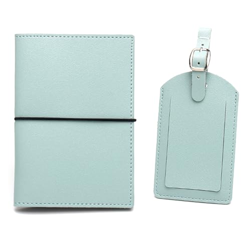 esmen Passoport Hülle Reisepasshülle Leder Gepäckanhänger Gurt Gummiband Reisepass Buch Gepäck Ausweis Set Reise Reisepass Organizer Reisepasshülle, hellblau von esmen