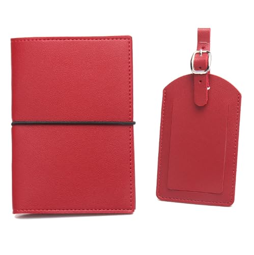 esmen Passoport Hülle Reisepasshülle Leder Gepäckanhänger Gurt Gummiband Reisepass Buch Gepäck Ausweis Set Reise Reisepass Organizer Reisepasshülle, rot von esmen