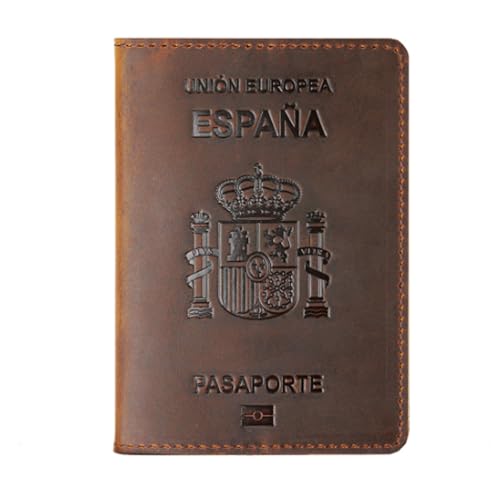 esmen Passoport Hülle Spanisch Reisepasshülle Dokumententasche Rindsleder Retro Boarding Card Wallet Kartenhalter Reisepassbuch Set Reisepasshülle, braun von esmen
