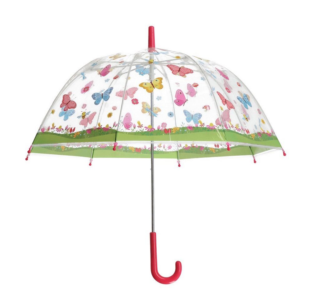 esschert design Stockregenschirm Kinder Regenschirm transparent mit SCHMETTERLINGEN und pinkem Griff von esschert design