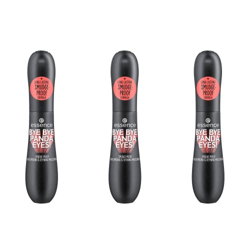 essence BYE BYE PANDA EYES! SMUDGE-PROOF VOLUMIZING AND DEFINING MASCARA, Nr. 01, Schwarz, langanhaltend, vegan, ohne Mikroplastikpartikel, Nanopartikel frei, ohne Parfüm, 3er Pack (3x16ml) von essence cosmetics