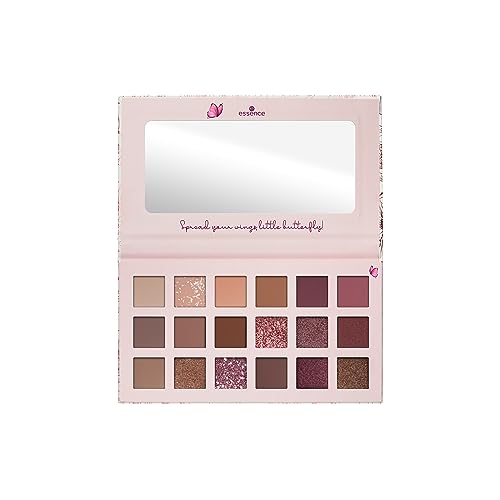 essence Blooming Wings eyeshadow palette, Nr. 01 Bloom Like A Butterfly, mehrfarbig, 18 Farben, farbintensiv, matt, schimmernd, glitzernd (18g) von essence cosmetics