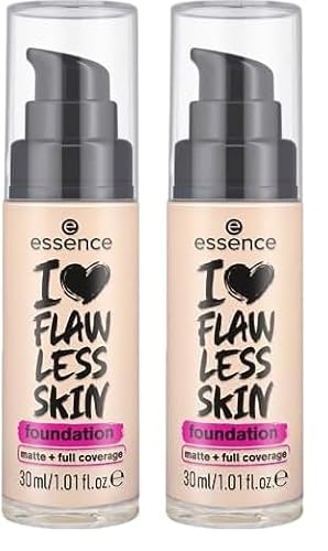 essence I LOVE FLAWLESS SKIN foundation, Nr. 10, Nude, langanhaltend, mattierend, sofortiges Ergebnis, matt, vegan, ölfrei, UVA- und UVB-Filter + SPF 20, ohne Parfüm, 2er Pack (30ml) von essence cosmetics