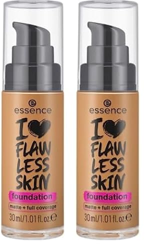 essence I LOVE FLAWLESS SKIN foundation, Nr. 110, Braun, langanhaltend, mattierend, sofortiges Ergebnis, matt, vegan, ölfrei, UVA- und UVB-Filter + SPF 20, ohne Parfüm, 2er Pack (30ml) von essence cosmetics