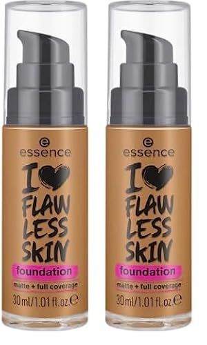 essence I LOVE FLAWLESS SKIN foundation, Nr. 130, Transparent, langanhaltend, mattierend, sofortiges Ergebnis, matt, vegan, ölfrei, UVA- und UVB-Filter + SPF 20, ohne Parfüm, 2er Pack (30ml) von essence cosmetics