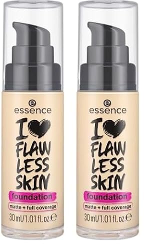 essence I LOVE FLAWLESS SKIN foundation, Nr. 20, langanhaltend, mattierend, sofortiges Ergebnis, matt, vegan, ölfrei, UVA- und UVB-Filter + SPF 20, ohne Parfüm, 2er Pack (30ml) von essence cosmetics
