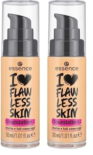essence I LOVE FLAWLESS SKIN foundation, Nr. 60, langanhaltend, mattierend, sofortiges Ergebnis, matt, vegan, ölfrei, UVA- und UVB-Filter + SPF 20, ohne Parfüm, 2er Pack (30ml) von essence cosmetics