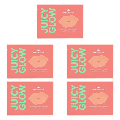 essence JUICY GLOW hydrating papaya lip patch, Lippenmaske, Nr. 01, Orange, pflegend, gelig, vegan, ohne Parfüm, ohne Alkohol, ohne Konservierungsstoffe, 5er Pack (5x1pcs) von essence cosmetics