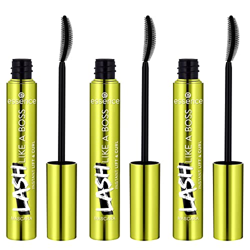 essence LASH LIKE A BOSS INSTANT LIFT & CURL MASCARA, Schwarz, langanhaltend, schwunggebend, sofortiges Ergebnis, vegan, ohne Mikroplastikpartikel, ohne Parfüm, ohne Alkohol, 3er Pack (3x9.5ml) von essence cosmetics