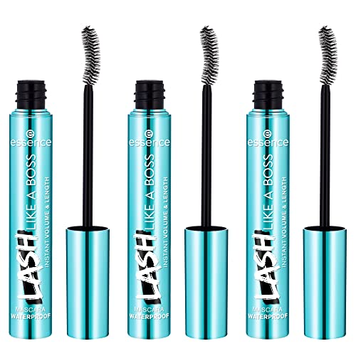 essence LASH LIKE A BOSS INSTANT VOLUME & LENGTH MASCARA WATERPROOF, Schwarz, volumengebend, schwunggebend, vegan, wasserfest, ohne Mikroplastikpartikel, Nanopartikel frei, 3er Pack (3x9.5ml) von essence cosmetics