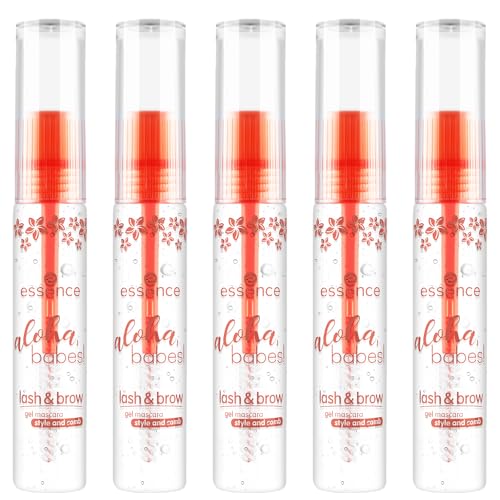 essence aloha, babes! lash & brow gel mascara, Augenbrauengel, Nr. 01, Transparent, definierend, vegan, ohne Mikroplastikpartikel, Nanopartikel frei, ohne Parfüm, 5er Pack (5x9ml) von essence cosmetics