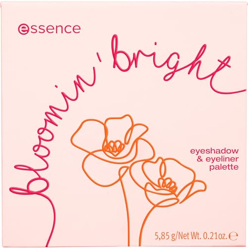 essence bloomin' bright eyeshadow & eyeliner palette, Lidschatten, Nr. 01, Mehrfarbig, 9 Farben, glänzend, intensiv, vegan, ohne Mikroplastikpartikel, Nanopartikel frei, ohne Parfüm, 1er Pack (5.85g) von essence cosmetics