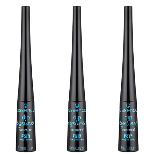 essence dip eyeliner waterproof 24h long-lasting, Nr. 01, Schwarz, langanhaltend, definierend, hochpigmentiert, vegan, wasserfest, ohne Mikroplastikpartikel, ohne Parfüm, 3er Pack (3x3ml) von essence cosmetics