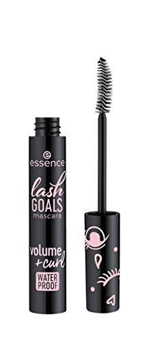 essence lash GOALS mascara volume & curl WATERPROOF, Wimperntusche, schwarz, schwunggebend, volumengebend, schnelltrocknend, sofortiges Ergebnis, wasserfest, vegan, ohne Parfüm (7,5ml) von essence cosmetics