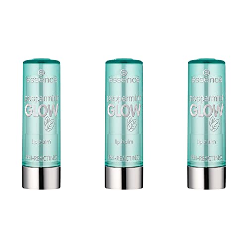 essence peppermint GLOW lip balm, Lippenbalsam, pink, pflegend, sofortiges Ergebnis, kühlend, mit Ölen, glänzend, natürlich, vegan, ohne Alkohol, 3er Pack (3 x 3,5g) von essence cosmetics