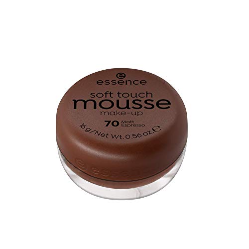 essence soft touch mousse make-up, Make Up, Foundation, Nr. 70 matt espresso, braun, für Mischhaut, für unreine Haut, vegan, ohne Parfüm, ohne Alkohol (16g) von essence cosmetics