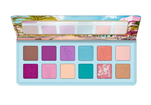 essence welcome to MIAMI eyeshadow palette, Lidschatten, Mehrfarbig, 12 Farben, farbintensiv, metallisch, matt, vegan, ohne Mikroplastikpartikel, Nanopartikel frei, ohne Parfüm, 1er Pack (13.2g) von essence cosmetics