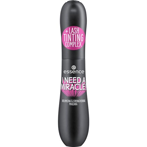 essence cosmetics I NEED A MIRACLE! VOLUMIZING & STRENGTHENING MASCARA,Nr. 01,Schwarz,volumengebend,stärkend,Färbeeffekt,vegan,ohne Mikroplastikpartikel,Nanopartikel frei,ohne Parfüm,1er Pack (16ml) von essence cosmetics