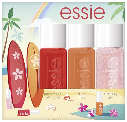 Essie Sommer-Nagellack-Set surf up: sommerliches Mini Trio Kit, Nr. 858 handmade with love, 5 ml, Nr. 824 frilly lilies, 5 ml, Nr. 514 birthday girl, 5 ml von essie