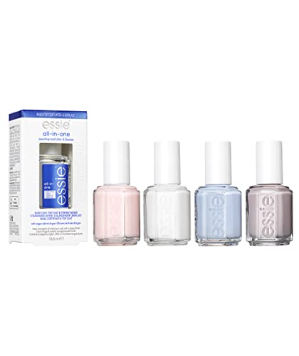 essie Nagellack Geschenkset Frauen „Lieblingsfarben“ für farbintensive Fingernägel, Nagellack without a stich + saltwater happy + blanc + ballet slippers + Base/Top Coat all-on-one, 5x 13,5 ml von essie