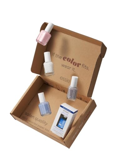 essie Nagellack Geschenkset Frauen „Lieblingsfarben“ für farbintensive Fingernägel, Nagellack without a stich + saltwater happy + blanc + ballet slippers + Base/Top Coat all-on-one, 5x 13,5 ml von essie