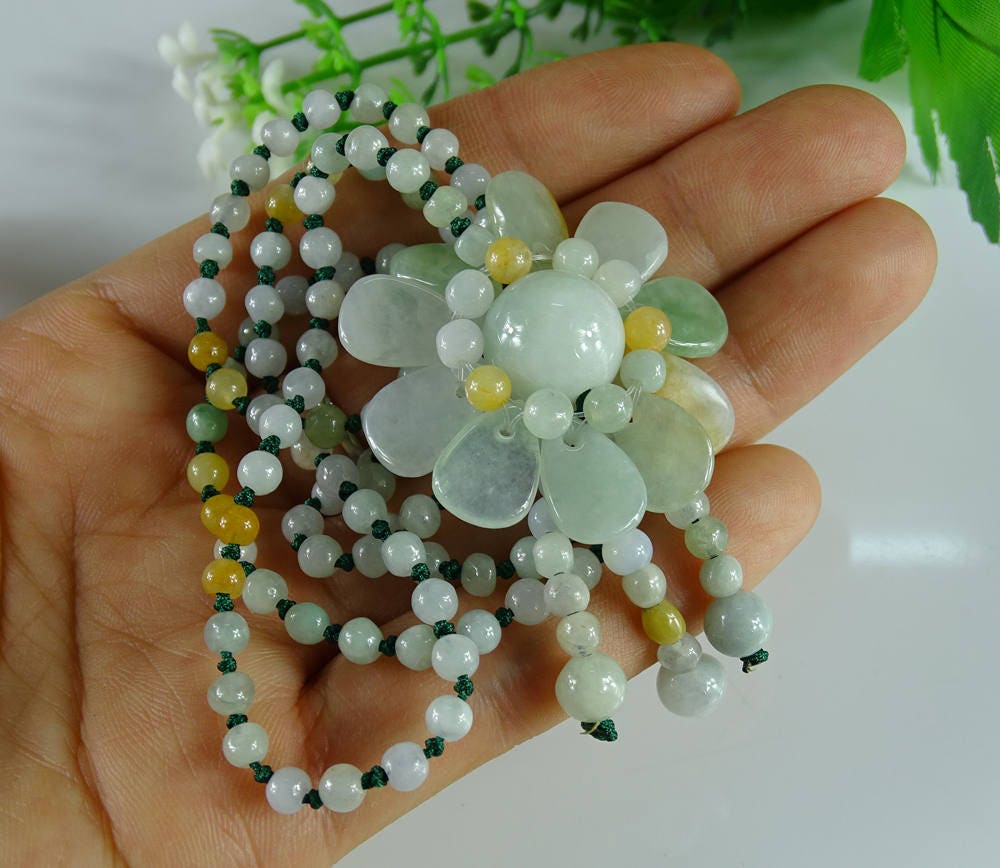 100% Handgemachte Jade Jadeit Kette Perle Sonnenblumen Grade A Smaragd Anhänger 花开五福 100% Handgemachte Jade Jadeit Kette Perle Sonnenblumen Grade A Smaragd Anhänger 花开五福 von esybuy