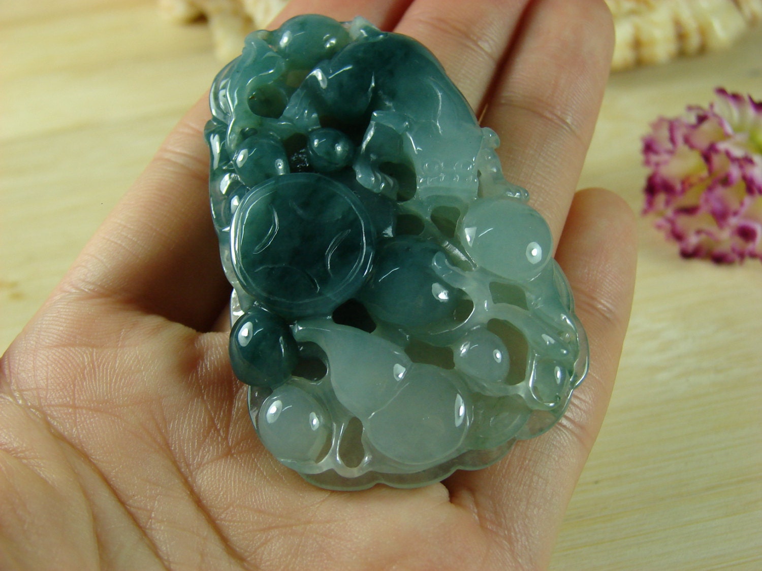 Grüner Jade Jadeit Anhänger Pixiu Gourd Lotus Münze Grade A Zertifikat P3614 Grüner Jade Jadeit Anhänger Pixiu Gourd Lotus Münze Grade A Zertifikat P3614 von esybuy