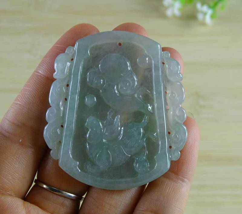 Zertifizierter Grüner Jade Anhänger Blume Handarbeit Unbehandelt Typ A Jadeit 花开富贵 P-372-12 von esybuy