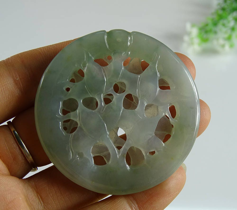 Zertifizierter Transparent Icy Green Jade Anhänger Flower Grade A Jadeite 花开富贵 P-372-3 Zertifizierter Transparent Icy Green Jade Anhänger Flower Grade A Jadeite 花开富贵 P-372-3 von esybuy