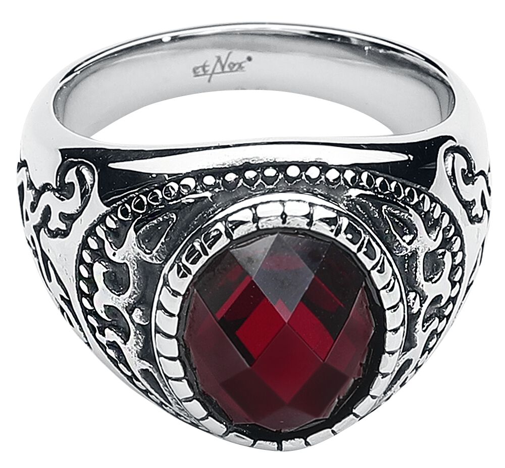 etNox hard and heavy Dark Ruby Ring silberfarben rot von etNox hard and heavy