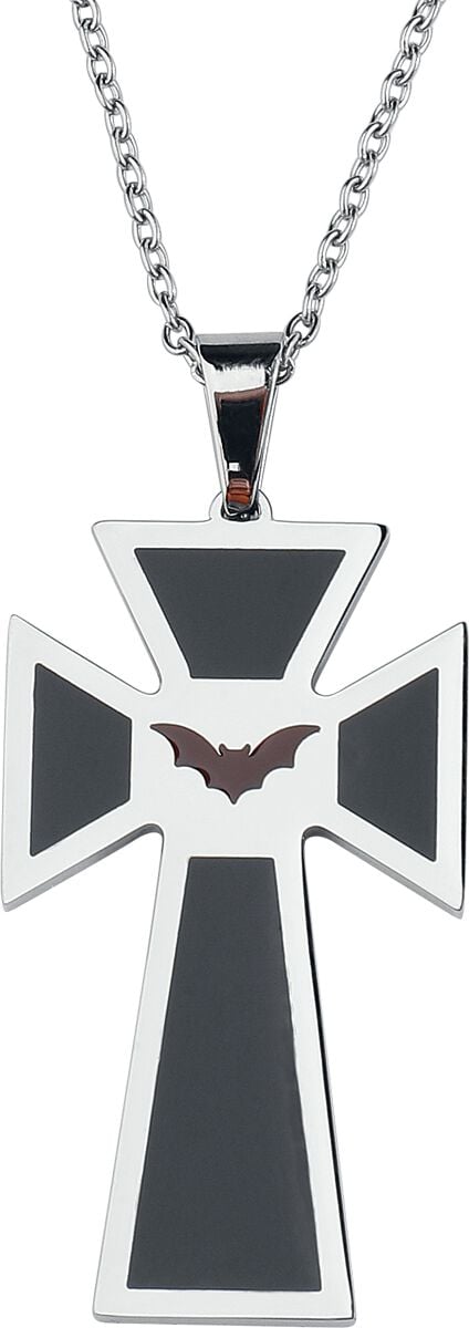 etNox hard and heavy - Gothic Halskette - Kreuz mit Fledermaus - schwarz/silberfarben von etNox hard and heavy
