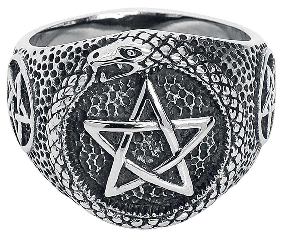 etNox hard and heavy - Gothic Ring - Schlangen Pentagramm - silberfarben von etNox hard and heavy