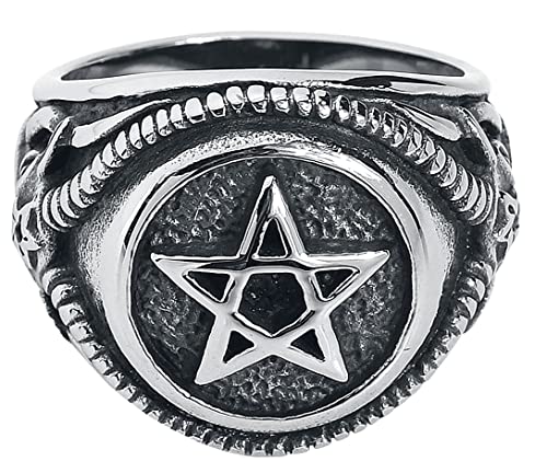 etNox hard and heavy Pentagramm Unisex Ring silberfarben M Edelstahl Geschenke, Gothic, Weihnachten von etNox