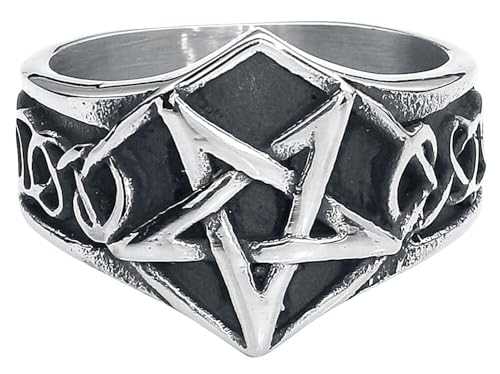 etNox Hard and Heavy Pentagramm Unisex Ring silberfarben S Edelstahl Gothic von etNox