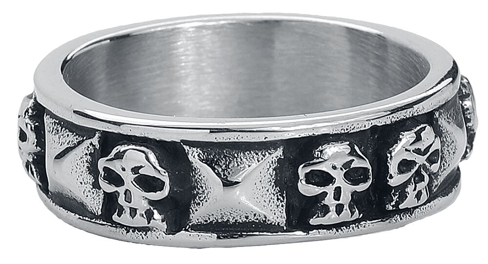 etNox hard and heavy Ring - Skulls and Rivets - für Männer - silberfarben von etNox hard and heavy