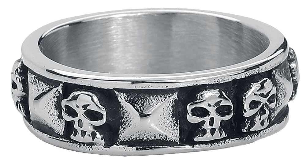 etNox hard and heavy Skulls and Rivets Ring silberfarben von etNox hard and heavy