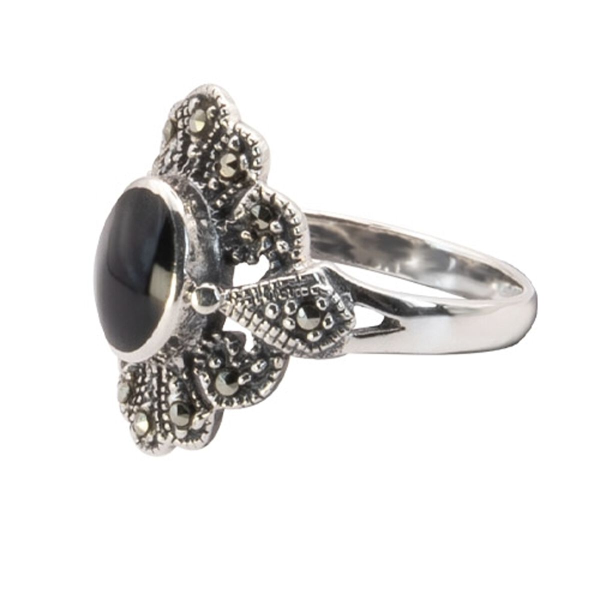 etNox Black Marcasite Ring schwarz silberfarben von etNox