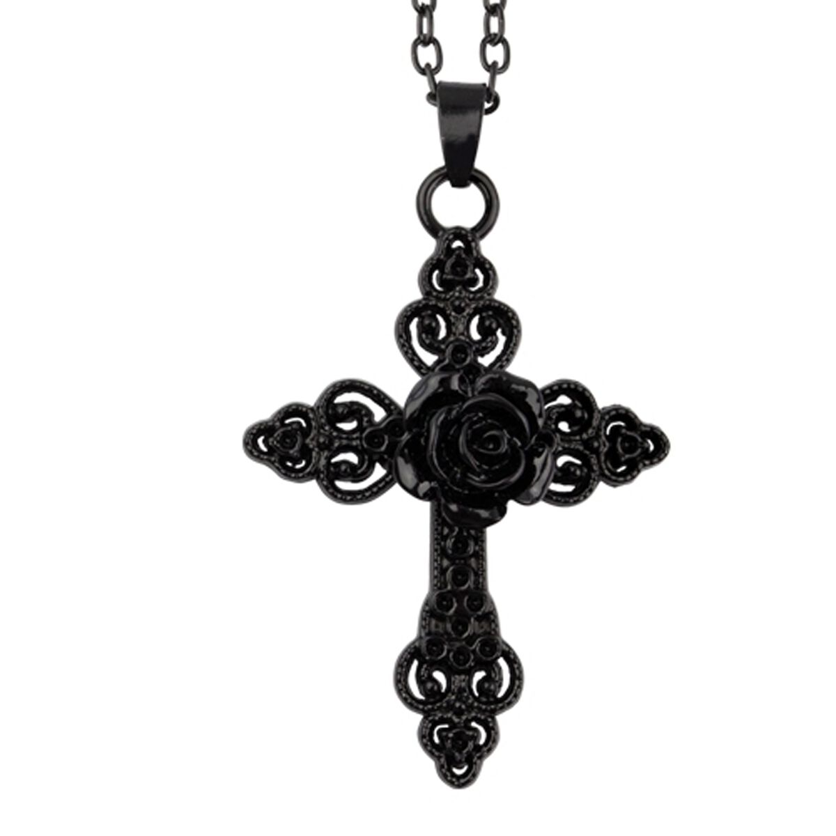 etNox Black Rose Cross Halskette schwarz von etNox