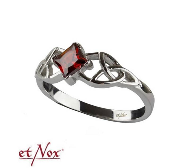 etNox Fingerring Keltischer Ring Damen: Edelstahl Ring mit rotem Kristall von etNox