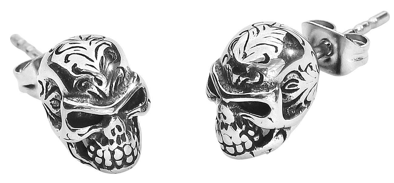 etNox - Gothic Ohrstecker-Set - Tattoo Skull - silberfarben von etNox