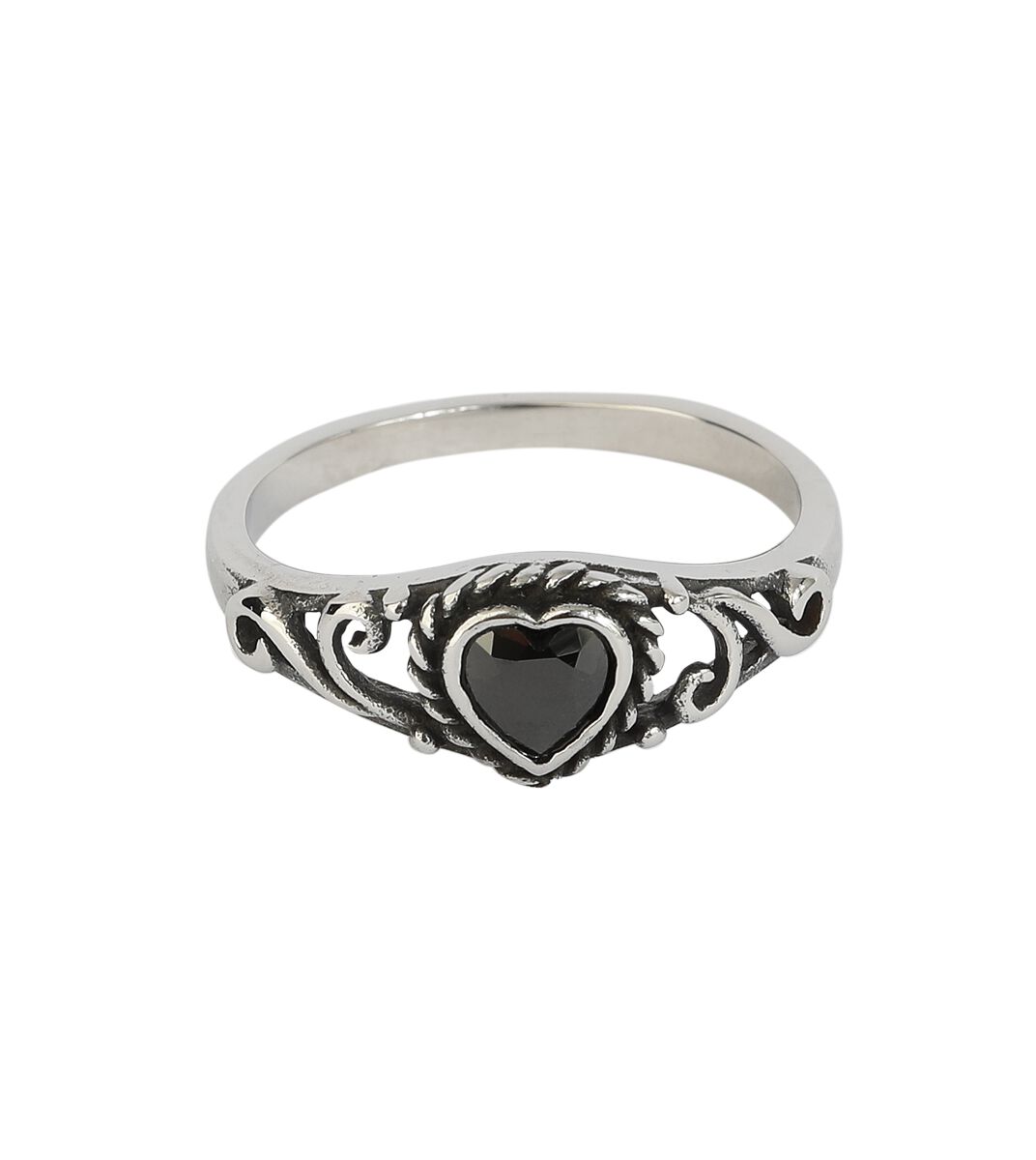 etNox - Gothic Ring - Black Heart - für Damen - schwarz/silberfarben von etNox