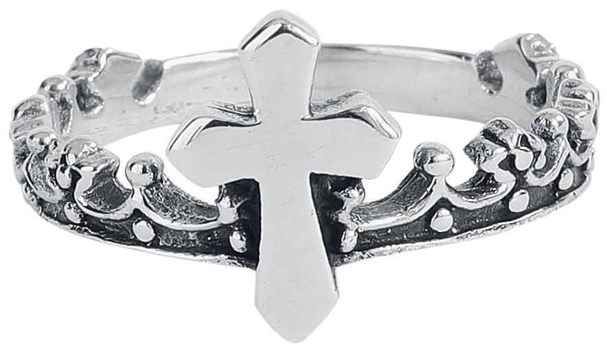 etNox - Gothic Ring - Kreuz und Krone - für Damen - schwarz/silberfarben von etNox
