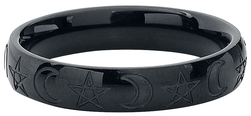 etNox - Gothic Ring - Mond und Pentagramm - schwarz von etNox